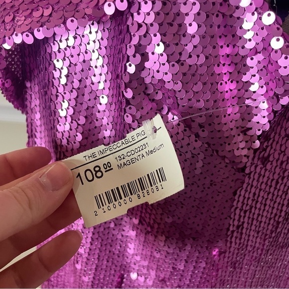 NWT The Impeccable Pig Time For Tinsel Magenta Sequin One Shoulder Dress Medium - Picture 6 of 7